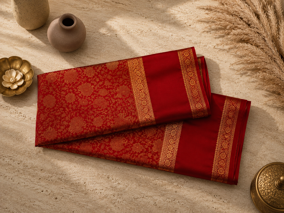 Premium Banarasi Crepe Brocade Saree | Luxury Wedding & Festive Wear