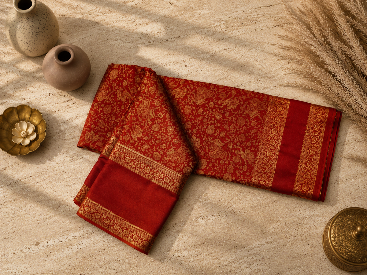 Premium Banarasi Crepe Brocade Saree | Luxury Wedding & Festive Wear