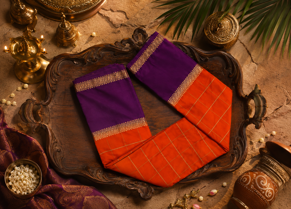 Premium Semi Mysore Silk Checks Saree | Traditional & Elegant Wear
