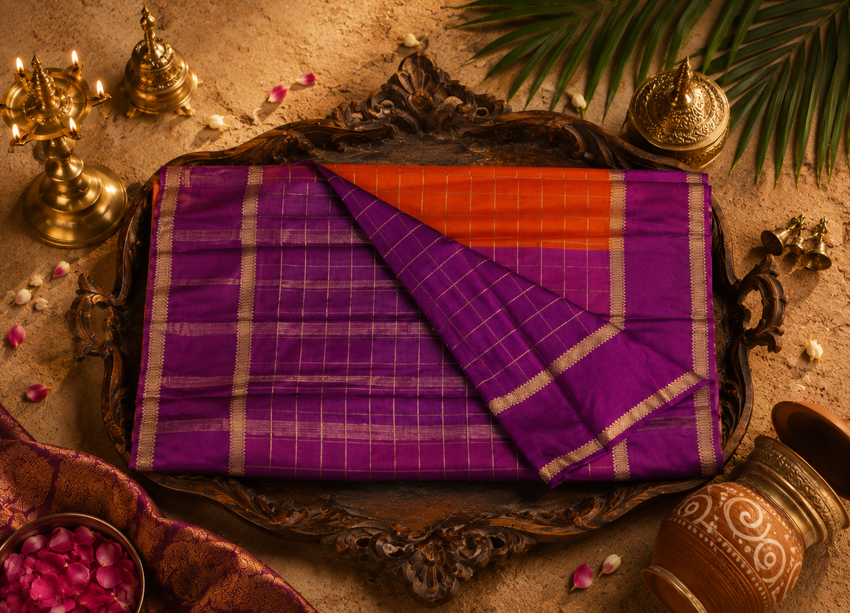 Premium Semi Mysore Silk Checks Saree | Traditional & Elegant Wear