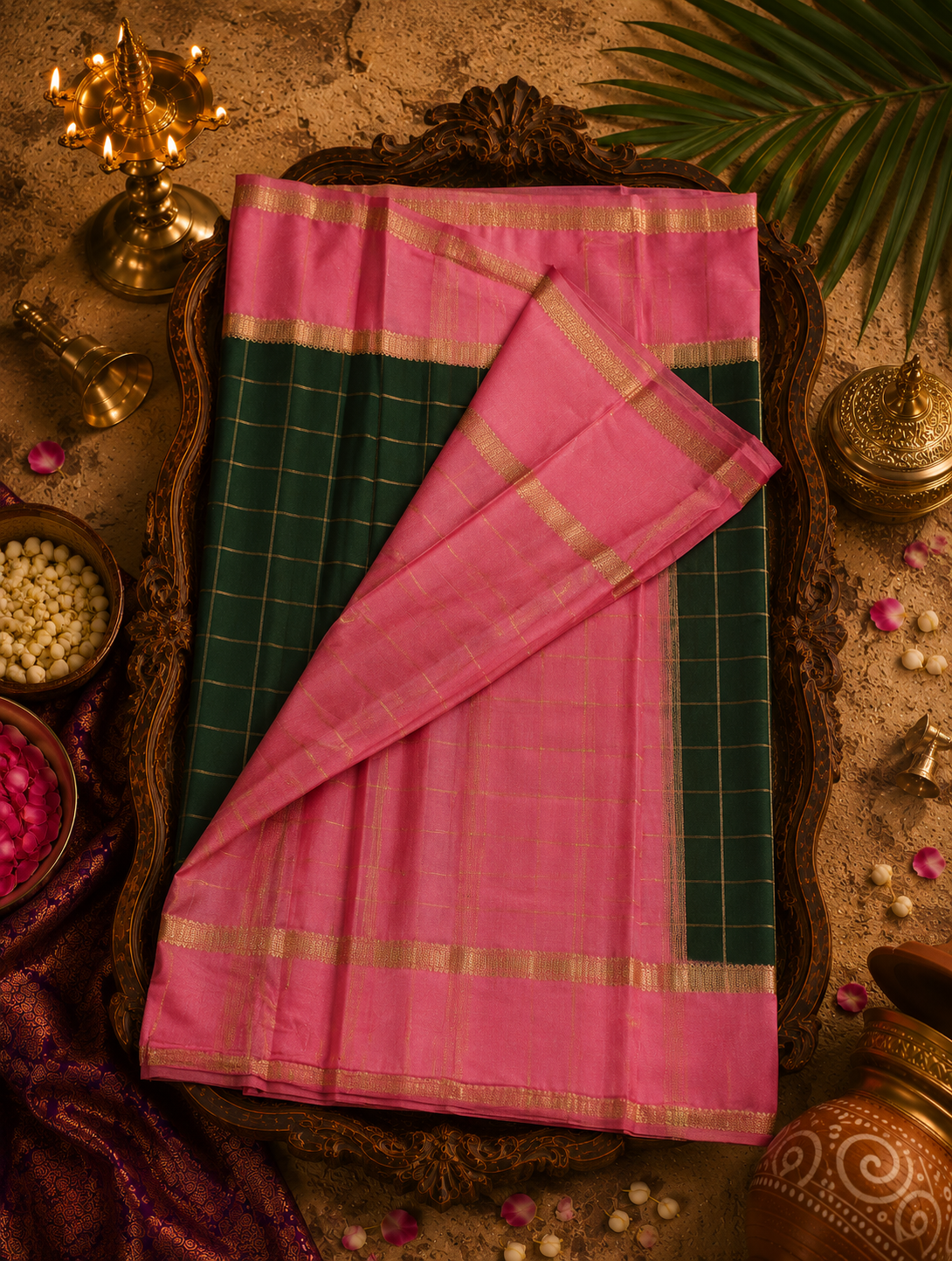 Premium Semi Mysore Silk Checks Saree | Traditional & Elegant Wear